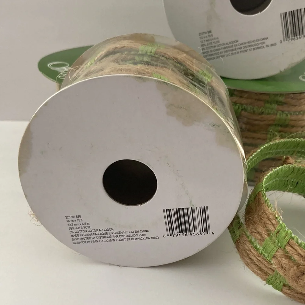 5 Rolls Offray Floral Ribbon Spring Green Jute Brown 1/2 inch
